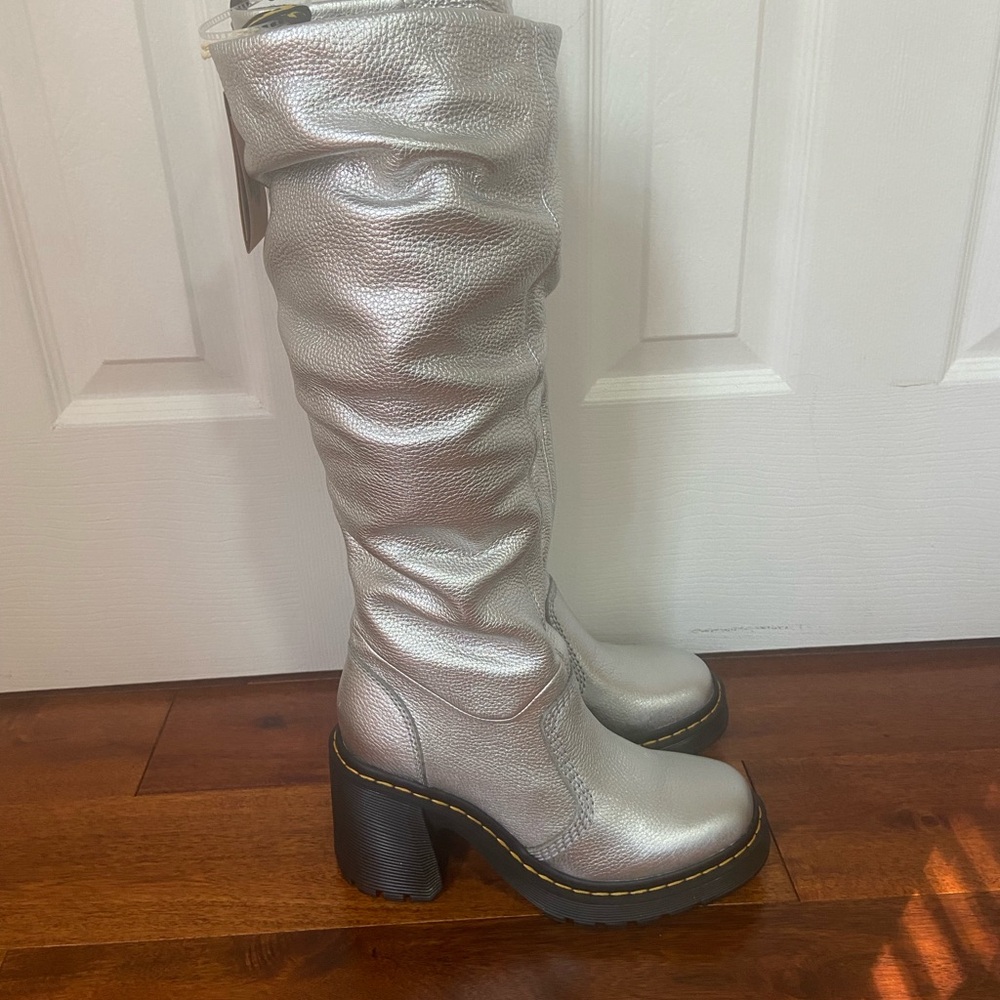 Dr. Martens Silver Metallic Knee-High Heeled Boots - Picture 4 of 14